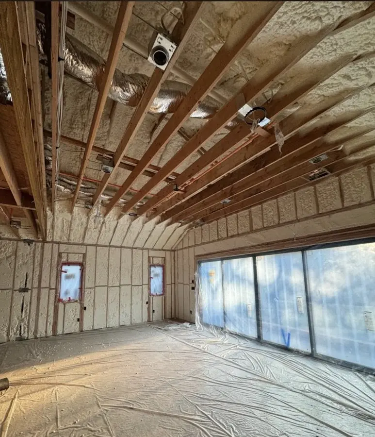 Interior walls and ceiling insulated with spray foam during new construction in Upper Dublin
